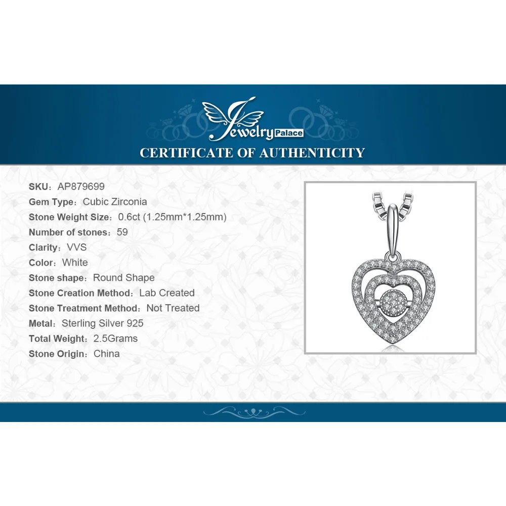 JewelryPalace Романтический 0.6ct кубического циркония Кулоны в форме сердца для Для
