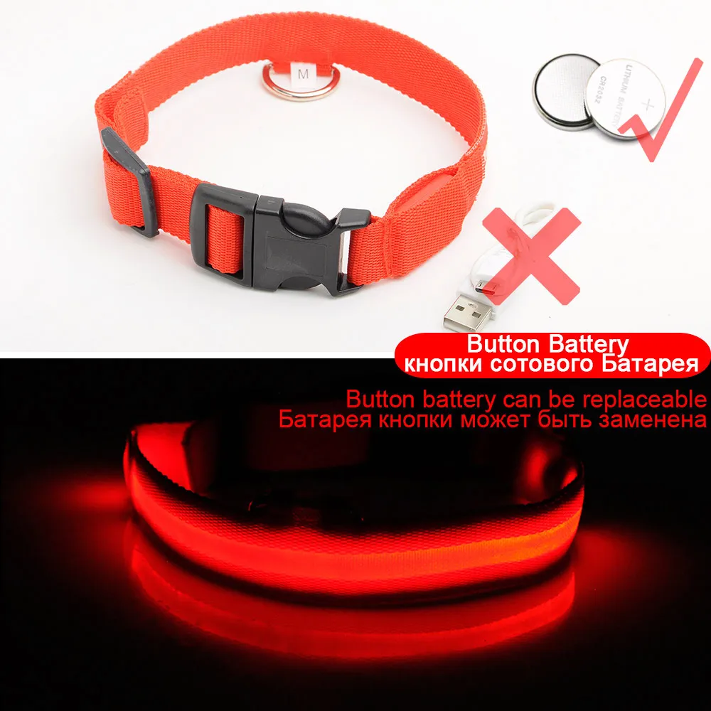 Red Button Battery Зарядка через usb светодиодный ошейник для собак, функция "антипотеря/Избегайте автомобильной аварии, ошейник для собак, щенков, ошейник LED снабжение товары для домашних животных - Цвет: Red Button Battery