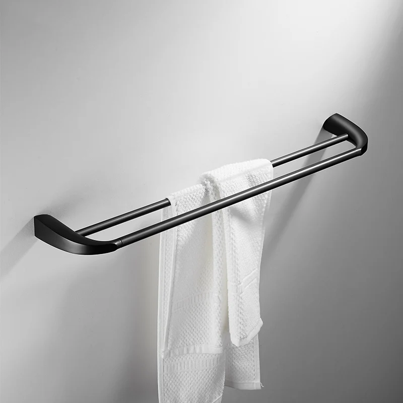 double bar only 50cm Черный толстый однотонный латунь Ванная комната оборудования Полотенца полка Полотенца бар Бумага держатель ткани крючка Ванная комната стеллаж для выставки товаров - Цвет: double bar only 50cm