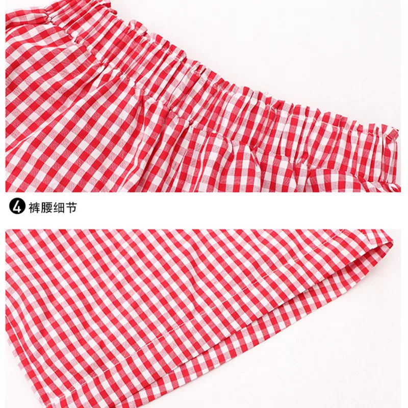 6 8 10 12 14 Year Girls Summer Set 2020 Off Shoulder Plaid Clothing Sets Two-Piece Backless Halter Top + Short Pant Suit | Мать и ребенок