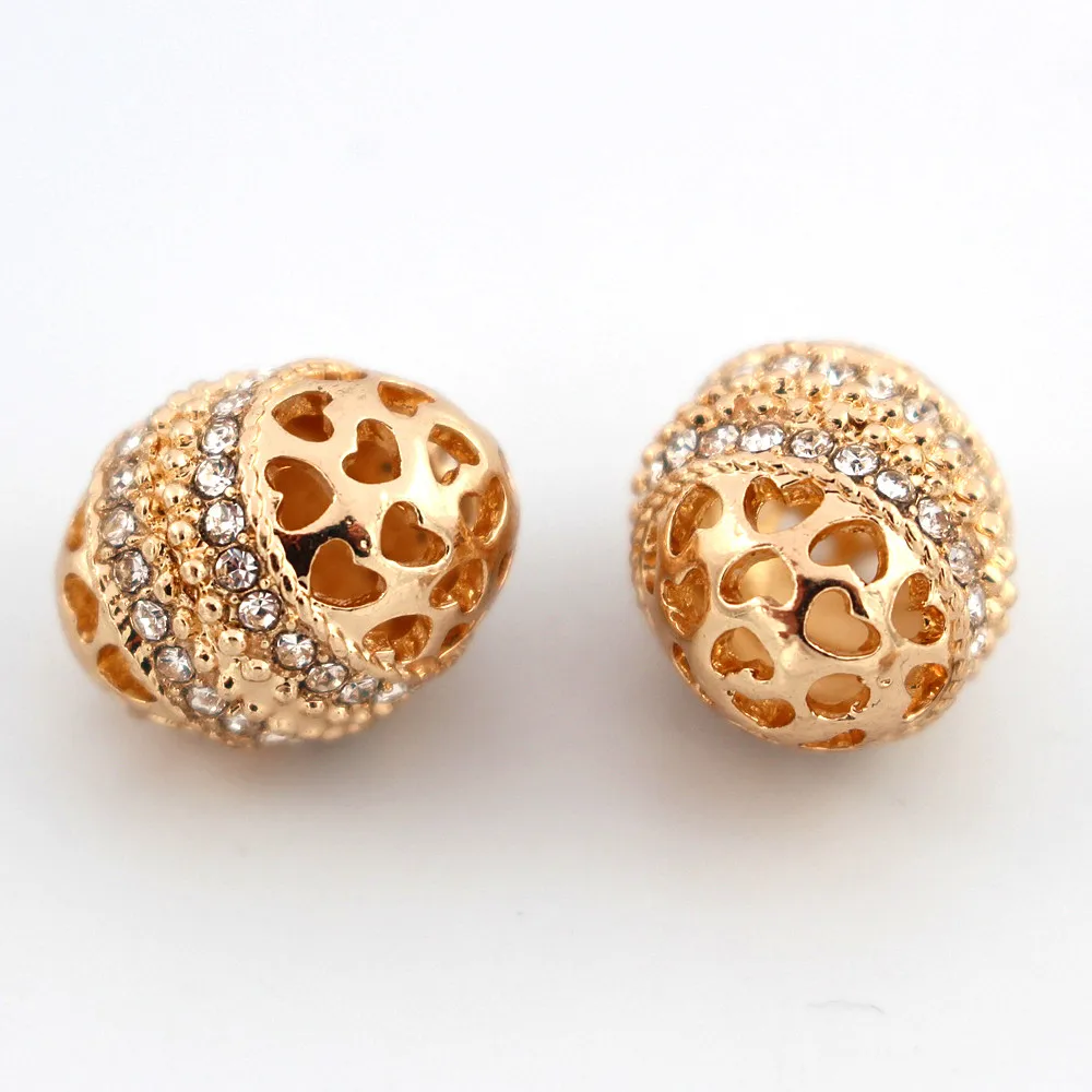 

African Dubai Gold Spacer Beads Hollow Egg Shape Connectors Rhinestone Paved DIY Findings for Indian Men Women Wedding Jewelry