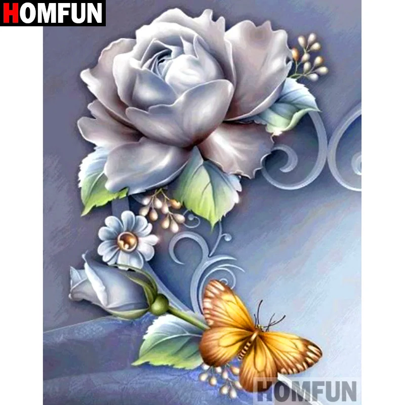 

HOMFUN Full Square/Round Drill 5D DIY Diamond Painting "Flower butterfly" 3D Diamond Embroidery Cross Stitch Home Decor A19663