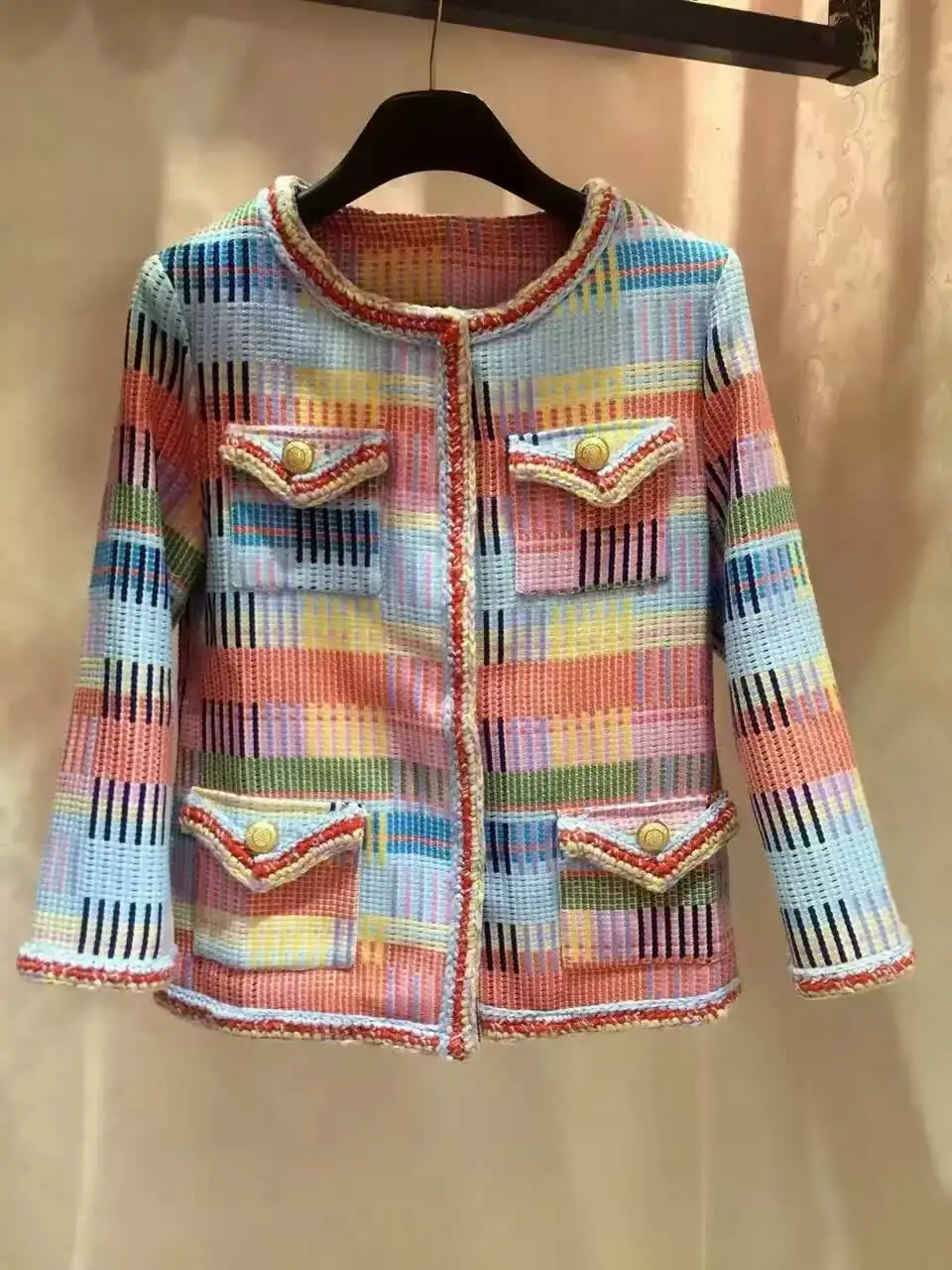 Восхитительное Женское пальто макарон элегантная твидовая куртка модные