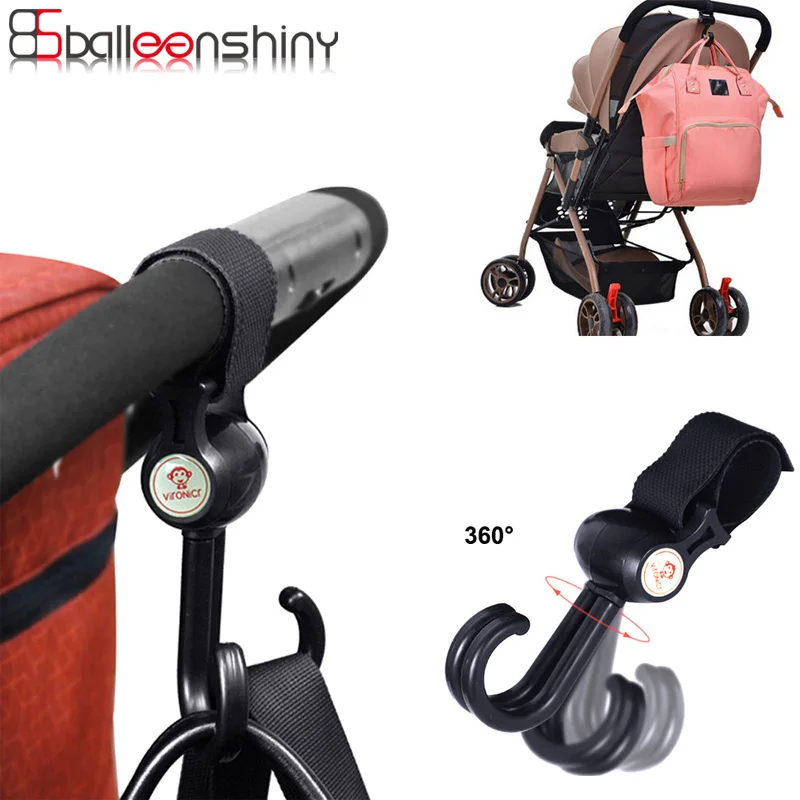 BalleenShiny Baby Stroller Hook Pushchair Shopping Bag Hook Mum Pram Handy Carry Clip Rotatable Double Hook Stroller Accessories