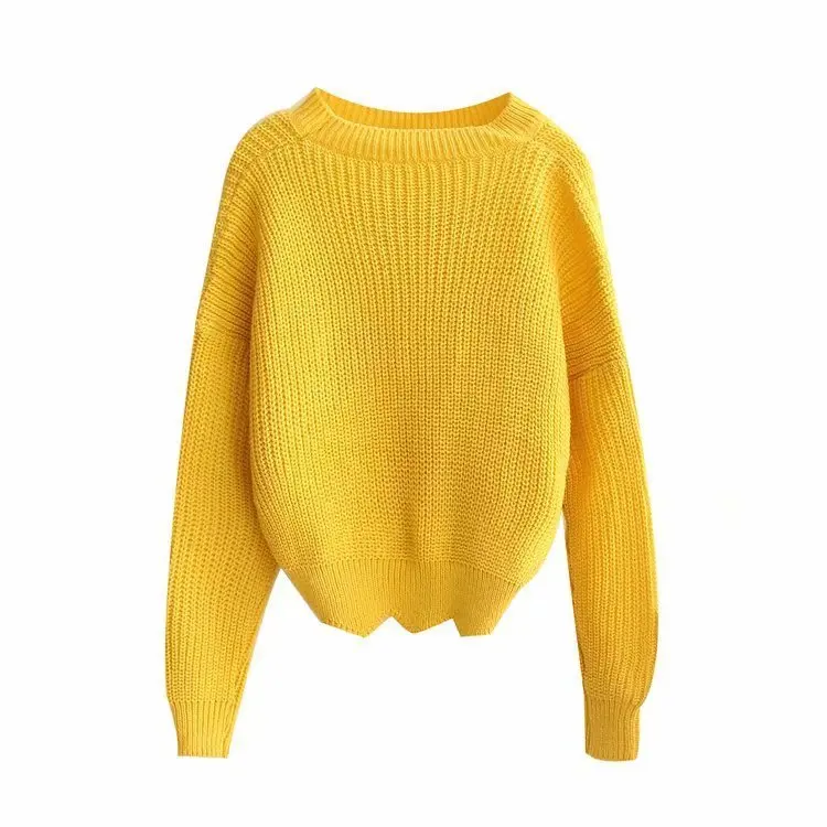 Модные женские стандартные короткие свитера с волнистыми краями в европейском и