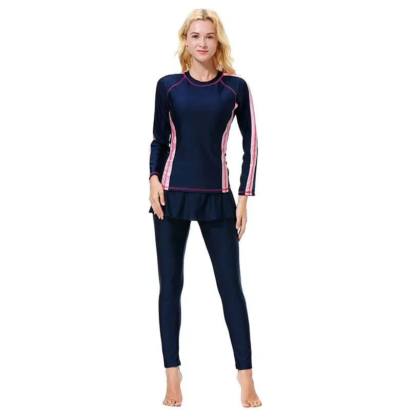 Navy blue BAILUNMA Буркини мусульманский для плавания одежда Исламский купальный костюм полное покрытие хиджаб с длинными рукавами мусульманский для плавания одежда женский купальник арабский H1010 - Цвет: Navy blue