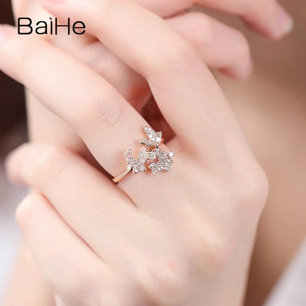 BAIHE Solid 14 K розовое золото всего 0.39ct сертифицированные H/SI натуральные Алмазы обручальные женские модные ювелирные изделия Подарочное кольцо