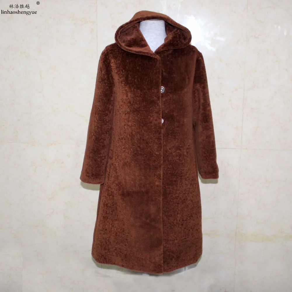Linhaoshengyue  Winter Warm Fashion Compound Sheep Shearing Fur Coat Real Fur Winter Women Coat