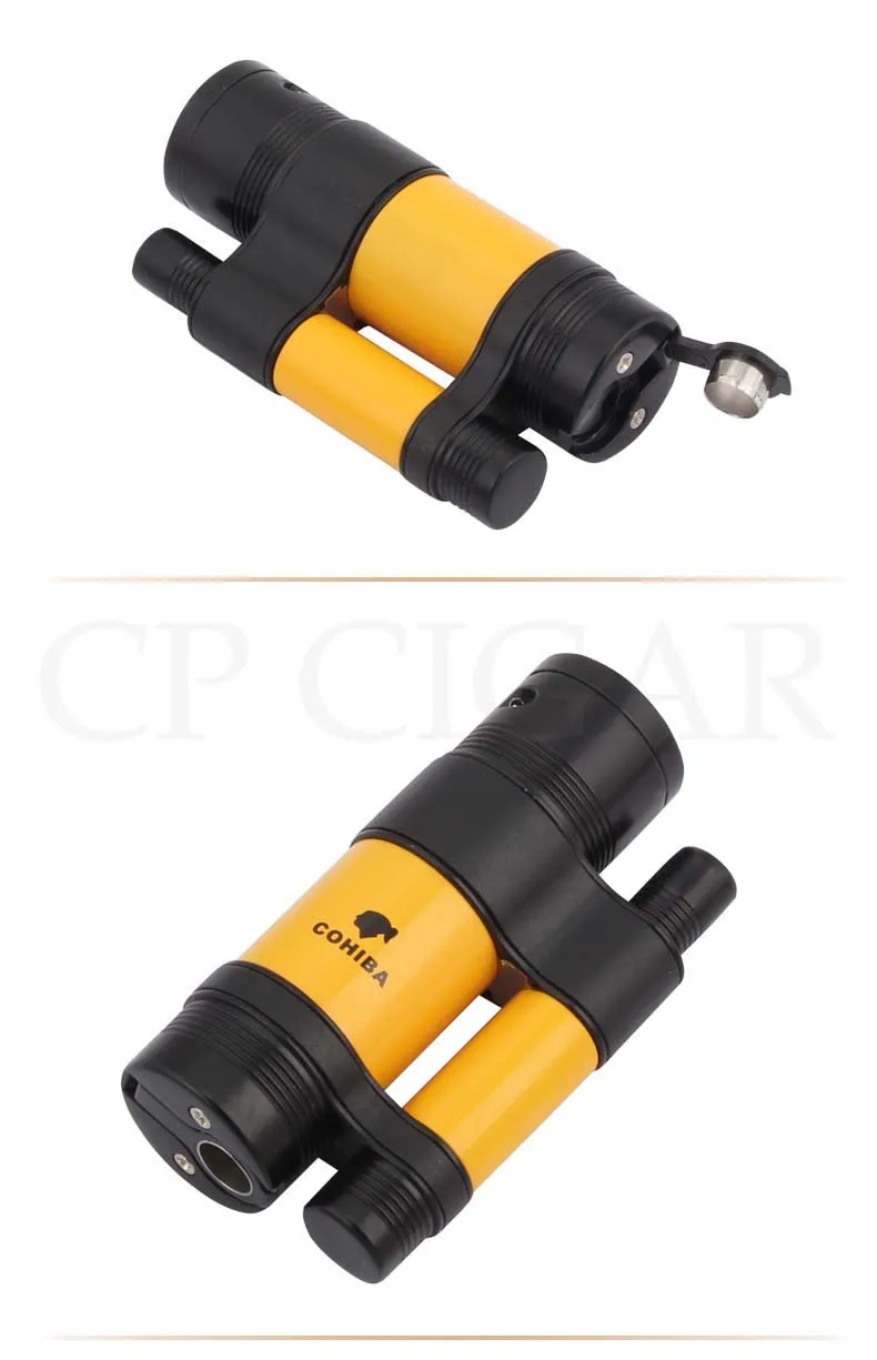COHIBA 3 факел зажигалки ветрозащитный Карманный металлическая коробка для сигар легче, чем газ-бутан Роскошная Зажигалка для сигаретной сигареты встроенный сигары удар