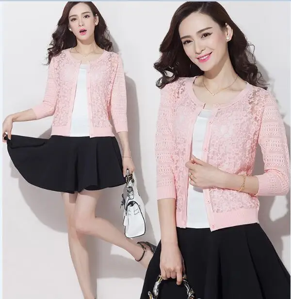 Новый весенний и летний женский кружевной кардиган Элегантный ажурный