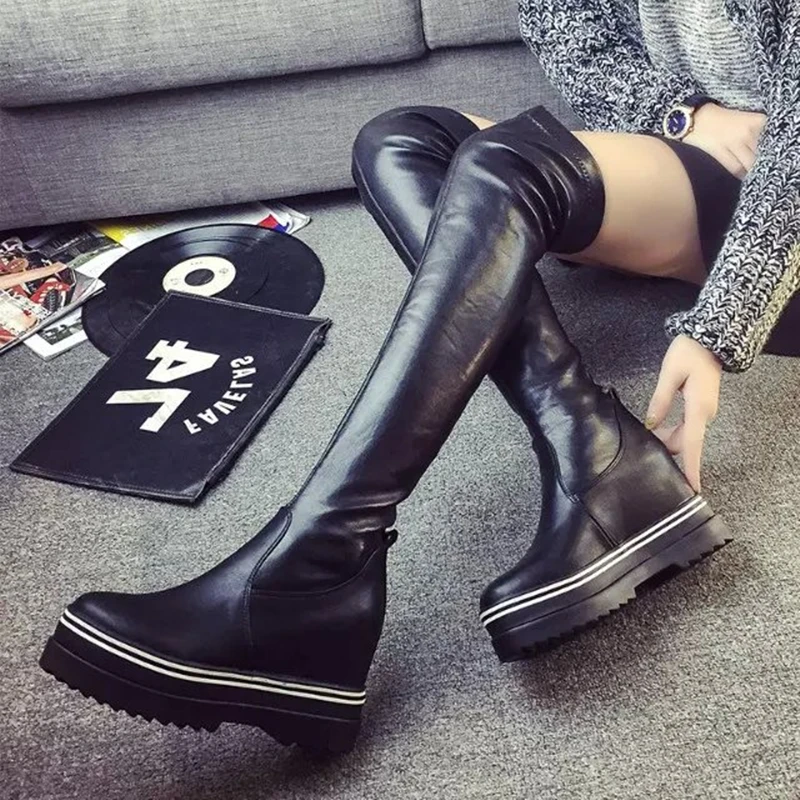 Sougen Снег Сапоги Над Коленом Высокие Каблуки Зима Женщины 2016 Замши Женщина