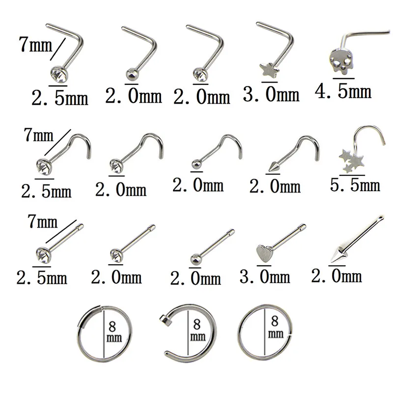21 шт. = 1 комплект кольцо в нос с кристаллами шпильки для пирсинга костей ювелирные