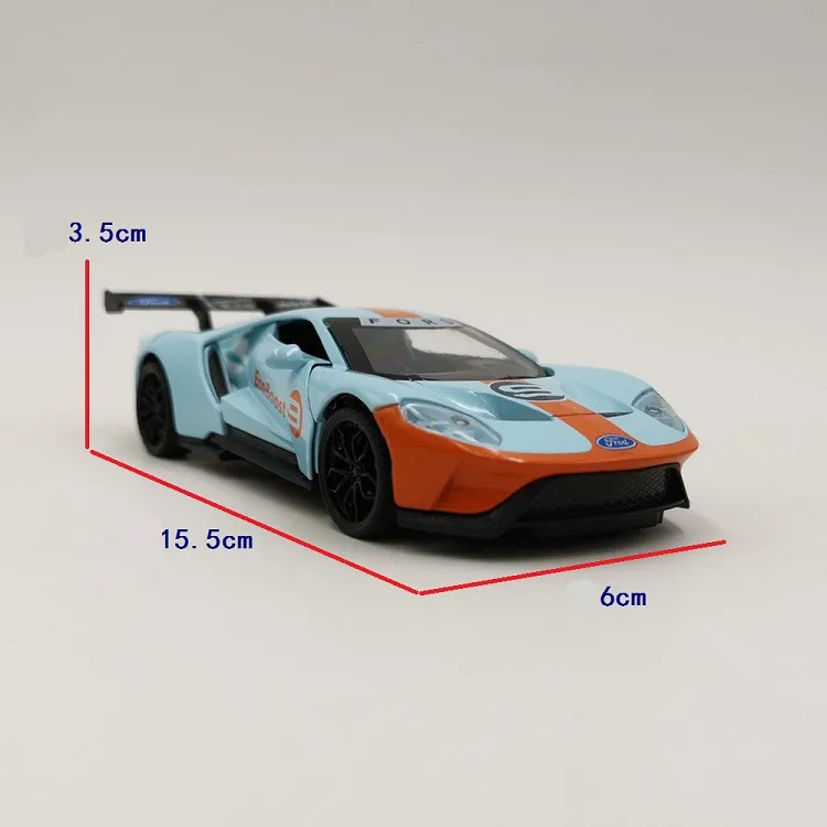 Высокая модель Ford GT, модель автомобиля из 1:32 сплава, 3 открытые двери, игрушечный звуковой светильник