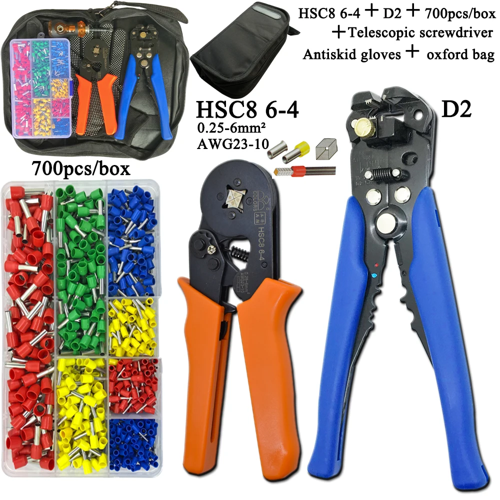 HSC8 Pliers Kit D2 Wire Cutting Tube Type Terminal Box Electrical Clamp Tool Yellow 6 4 0.25 6mm2|Плоскогубцы| |