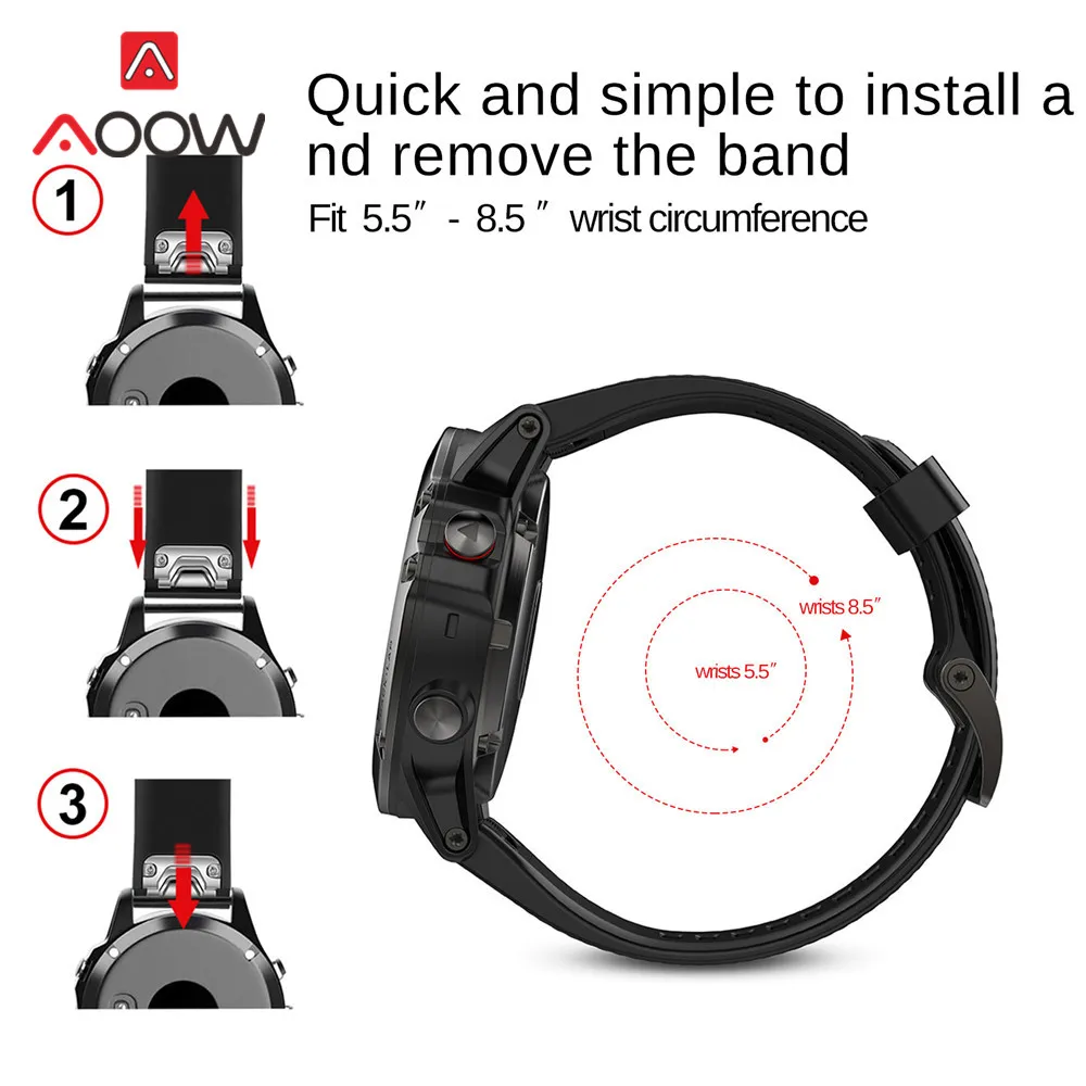 Ремешок силиконовый для Garmin Fenix 5 Plus / Forerunner 935/touchs60 быстросъемный легко