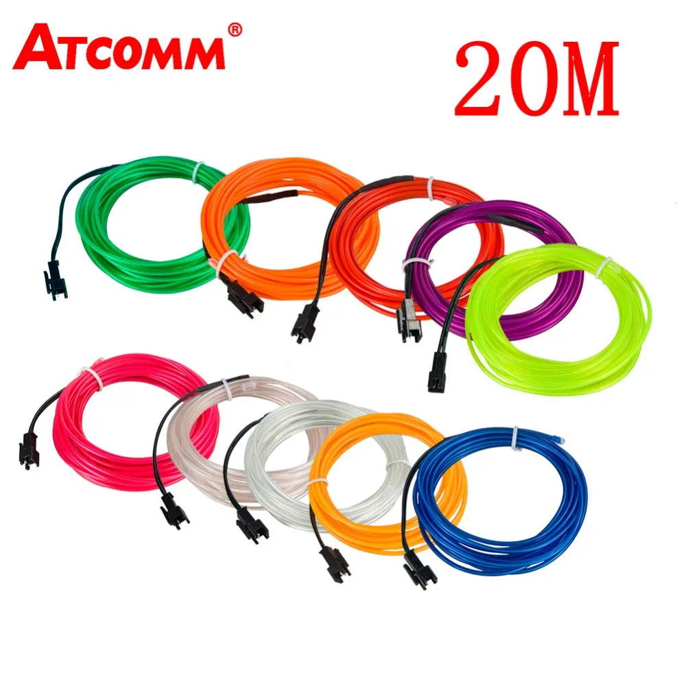 ATcomm, 20 метров, RGB, декоративный неоновый светильник для салона автомобиля, провод, автомобильная атмосферная лампа, канатная трубчатая лента, аксессуары для автомобиля