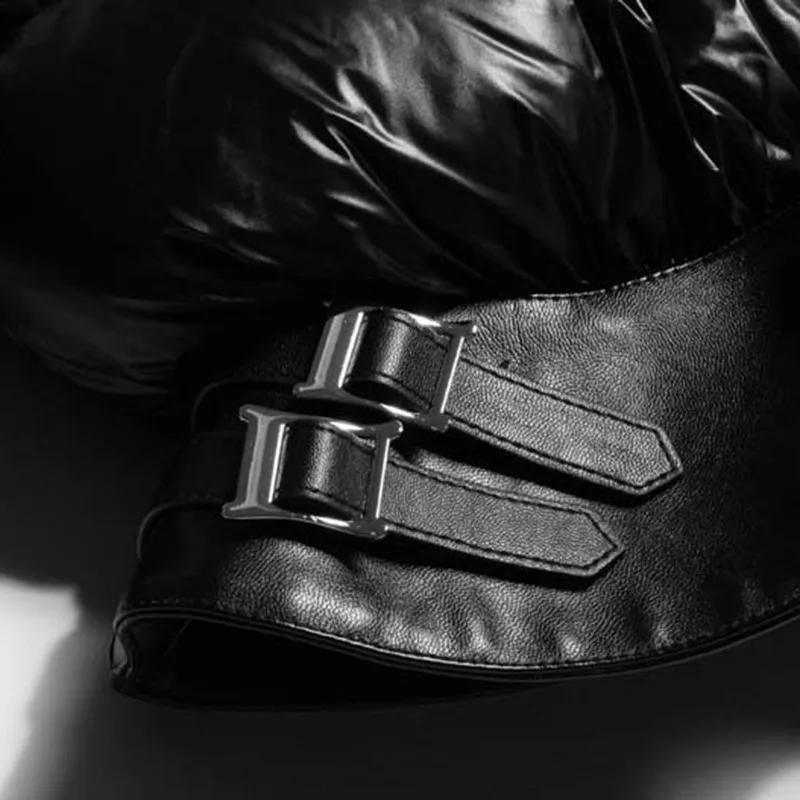 Женский Повседневный пуховик TWOTWINSTYLE черный толстый из искусственной кожи с