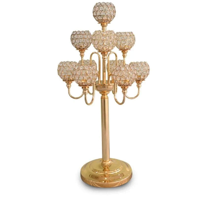 

10-arms luxury crystal candelabras wedding table centerpiece/ 82CM Tall by 42 cm diameter gold silver candle holder