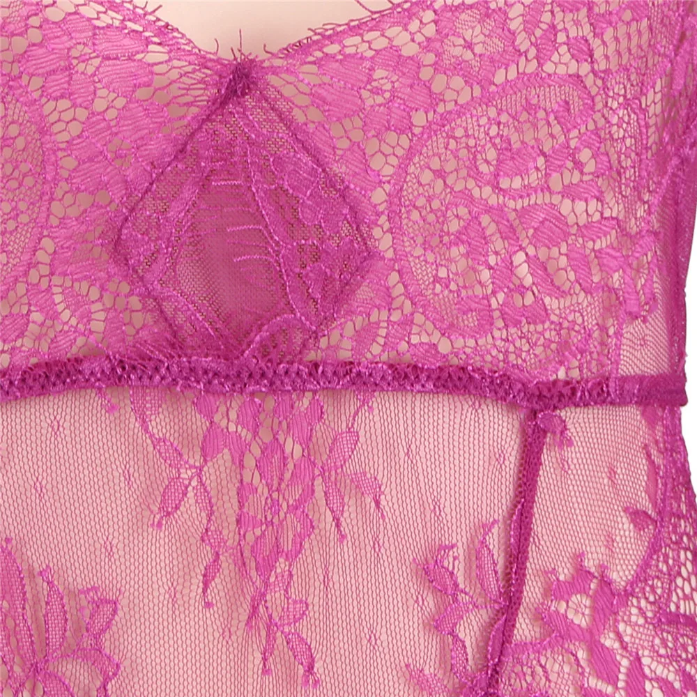 

Plus Size Erotic Sheer French Cut Bodysuits Lingerie Female Long Sleeve Thong Leotard Babydoll Underwear Jumpsuit