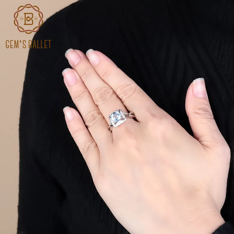 Gem's Ballet 1.66Ct Natural Sky Blue Topaz Gemstone Rings Women's 925 Sterling Silver Ring Brand Wedding Fine Jewelry | Украшения и