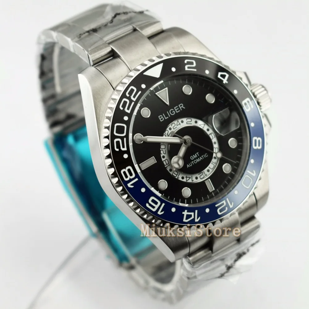 43 мм черный циферблат керамический ободок светящийся GMT Дата автоматические