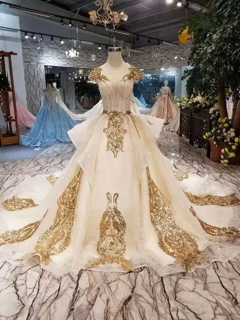 LSS418 vestidos de fiesta de noche элегантные вечерние платья Золотая Кепка с блестками рукава шнуровка сзади Дубай вечернее платье длинный поезд