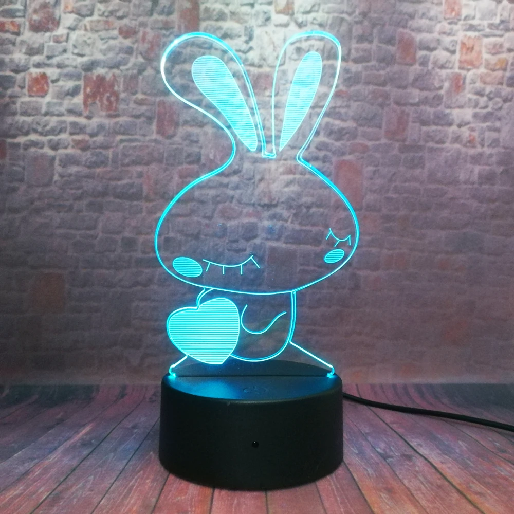 Романтический милый кролик с сердцем 7 цветов USB сенсорный ночник для девочек друзей спальни декор сна