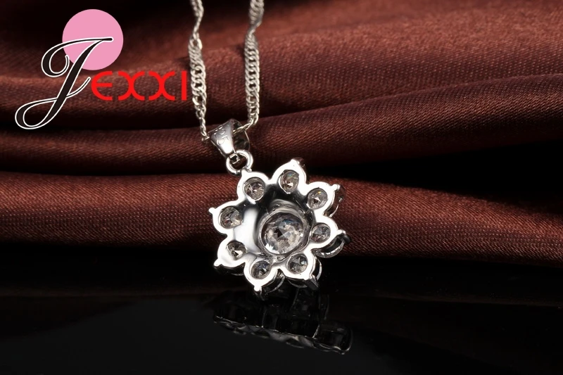 

Top Qualtiy Romantic 925 Sterling Silver Crystal Snowflake Wedding Jewelry Sets Flower Necklace Drop Earrings for Women Bride