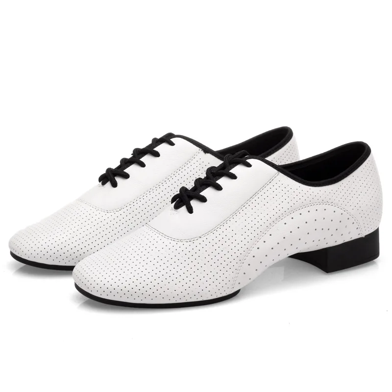 cow leather soft Мужская обувь для латинских бальных танцев, 3 см, низкий каблук, кожа коровы, Chacha, Tango, обувь для танцев, белый, черный цвет, большой размер 46 - Цвет: cow leather soft