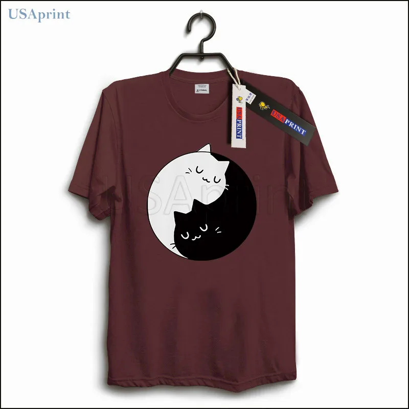 USAprint Hipster Clothing Men Yin Yang Cats T Shirts Funny Fit Cotton Tops Clothes Animal Art Tees Male Short Sleeve Summer | Футболки и