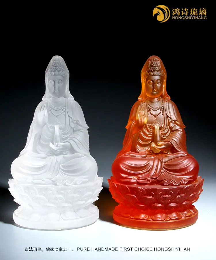 

wholesale buddha HOME efficacious Talisman Protection-Retro Ancient craft High grade glaze crystal Lotus GUAN YIN Buddha statue