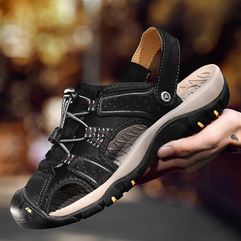 

CuddlyIIPanda Men Fashion Sandals Genuine Leather Summer Beach Shoes Male Outdoor Big Shoes Water Shoes Casual Sandalias Hombre