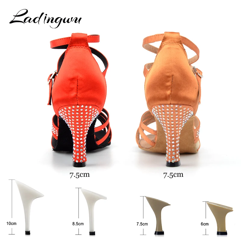 Ladingwu ballroom dance shoes for girls Glitter Rhinestone Latin Dance Shoes Women Satin Red Brown and Breathable mesh Sandals | Спорт и