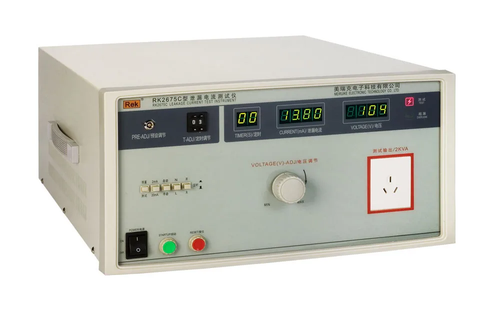 

Rek 2000VA AC 250V 2/20mA Настольный измеритель утечки тока RK2675C со светодиодным цифровым дисплеем