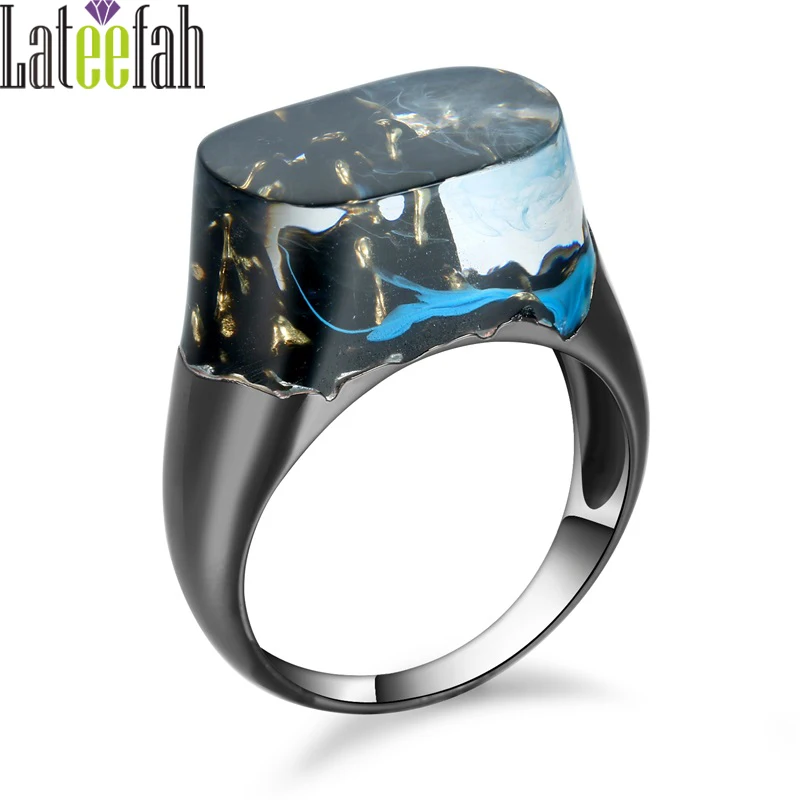 Lateefah уникальный прозрачный смолы кольца для женщин миниатюрный Черный Горный