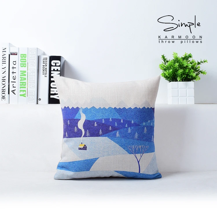 Весенняя наволочка для подушки декоративная с зелеными деревьями льняной чехол
