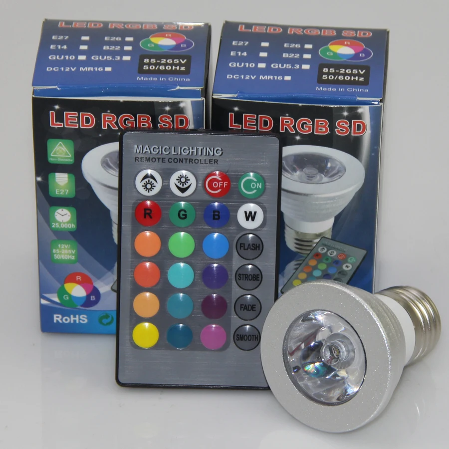 100 шт. 3 Вт RGB RGBW Светодиодная лампа для прожектора E27 E14 GU10 GU5.3 MR16 85-265 в разноцветная