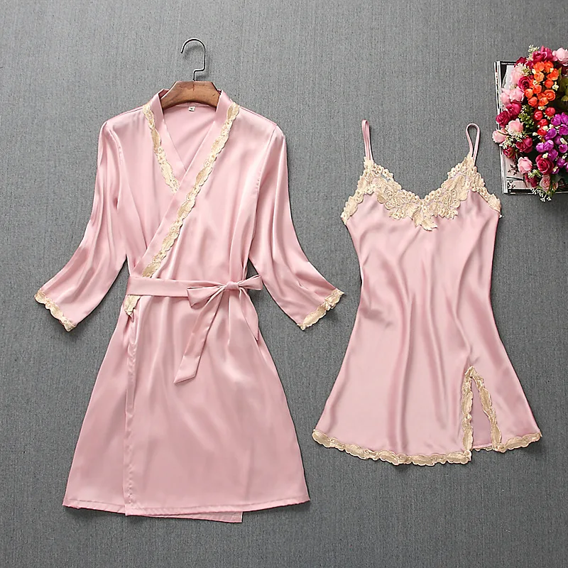 

Fashion Womens 2PC Strap Top Pajamas Sleepwear Sets Lady Home Wear Nightgown Suit Sexy Kimono Robe Bath Gown Sleepshirts M-XL