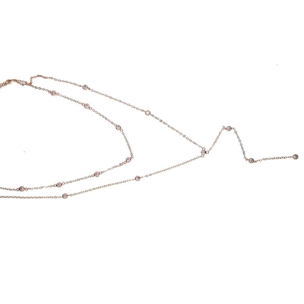 

Double layer sexy women choker long necklace gold rose gold color cz station statement necklaces