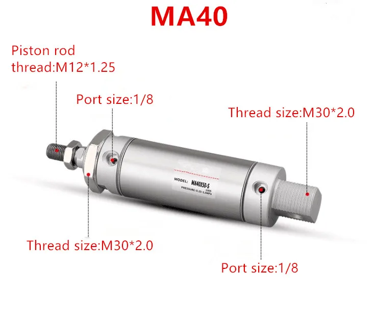 

Freeshipping Stainless Steel Pneumatic cylinder with magnet MA40 bore 40mm stroke 25-500mm double acting Single Rod Air Cylinde