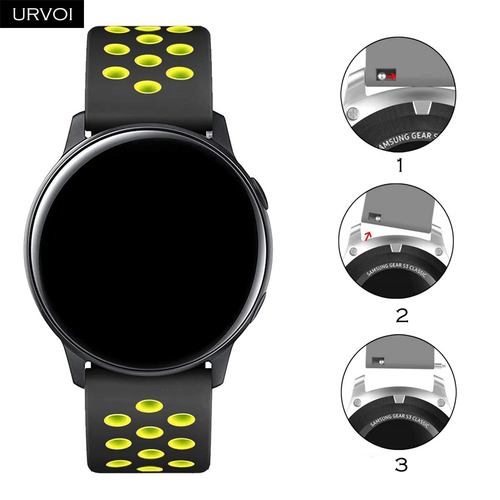 URVOI 22/20 мм длина браслета для Galaxy Watch Active/42/46 мм шестерни спортивный силиконовый ремешок для HUAWEI Aquick выпуск шпильки Мягкая замена