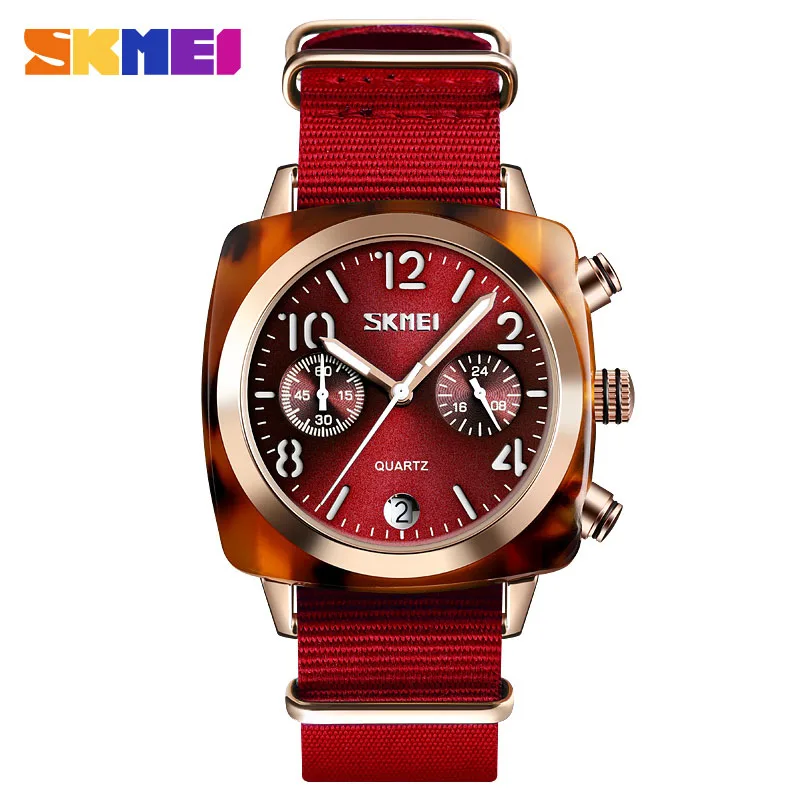 Rose Gold Red SKMEI Роскошные Брендовые женские часы, кварцевые наручные часы, женские часы с таймером, водонепроницаемые часы с несколькими циферблатами, Relogio Feminino - Цвет: Rose Gold Red