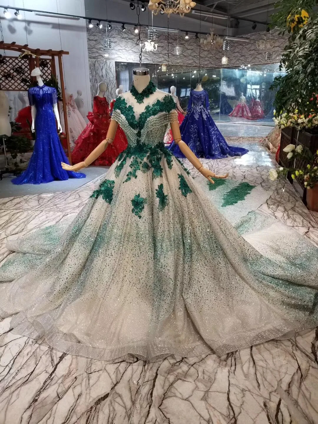 Женское платье с длинным шлейфом Anos Quinceanera зеленое кружевное маскарадное бисером