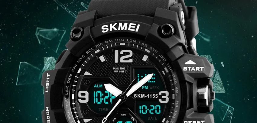 SKMEI мужские спортивные кварцевые часы Аналоговые Цифровые светодиодный водонепроницаемые военные часы с хронографом наручные часы 1155