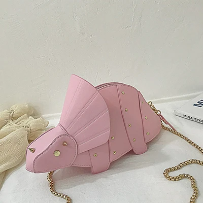 Pink Оригинальные дизайнерские сумки через плечо с заклепками в виде динозавра для женщин, мини-сумка с цепочкой из искусственной кожи, сумка через плечо для девушек - Цвет: Pink