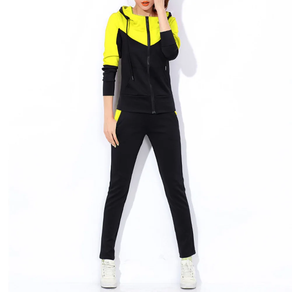 Осенний женский спортивный костюм 2 шт./компл. топ с капюшоном + брюки круглым