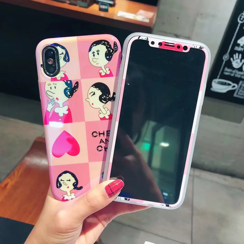 For iPhone 8plus Cute Popeye the Sailor case &ampTempered Glass Screen film X 7 7Plus 8 6 6S 6Splus Blue ray Soft Capa |
