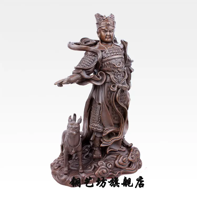 Статуэтка из бронзы 10 дюймов китайский бог собака держит меч | Дом и сад