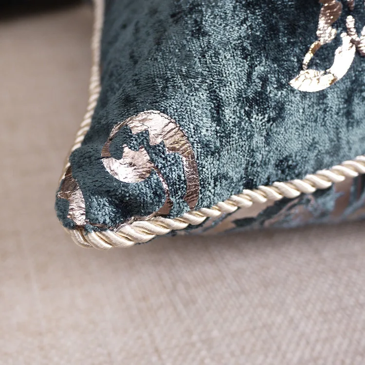 Luxury Blue Flannel Bronzing Fabric Cushions Cover High Quality Solid Gold Foil Stamping Throw Squard Pillow Covers | Дом и сад