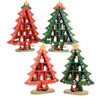 new design 2 colors square check party table decoration wooden christmas tree with ornament new year present kids gift